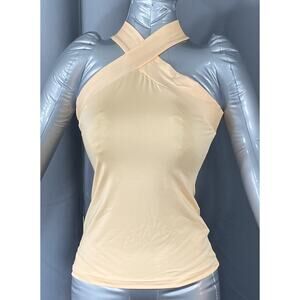 Sheinbae Crop Top Women's Small Peach Rib Knit Halter